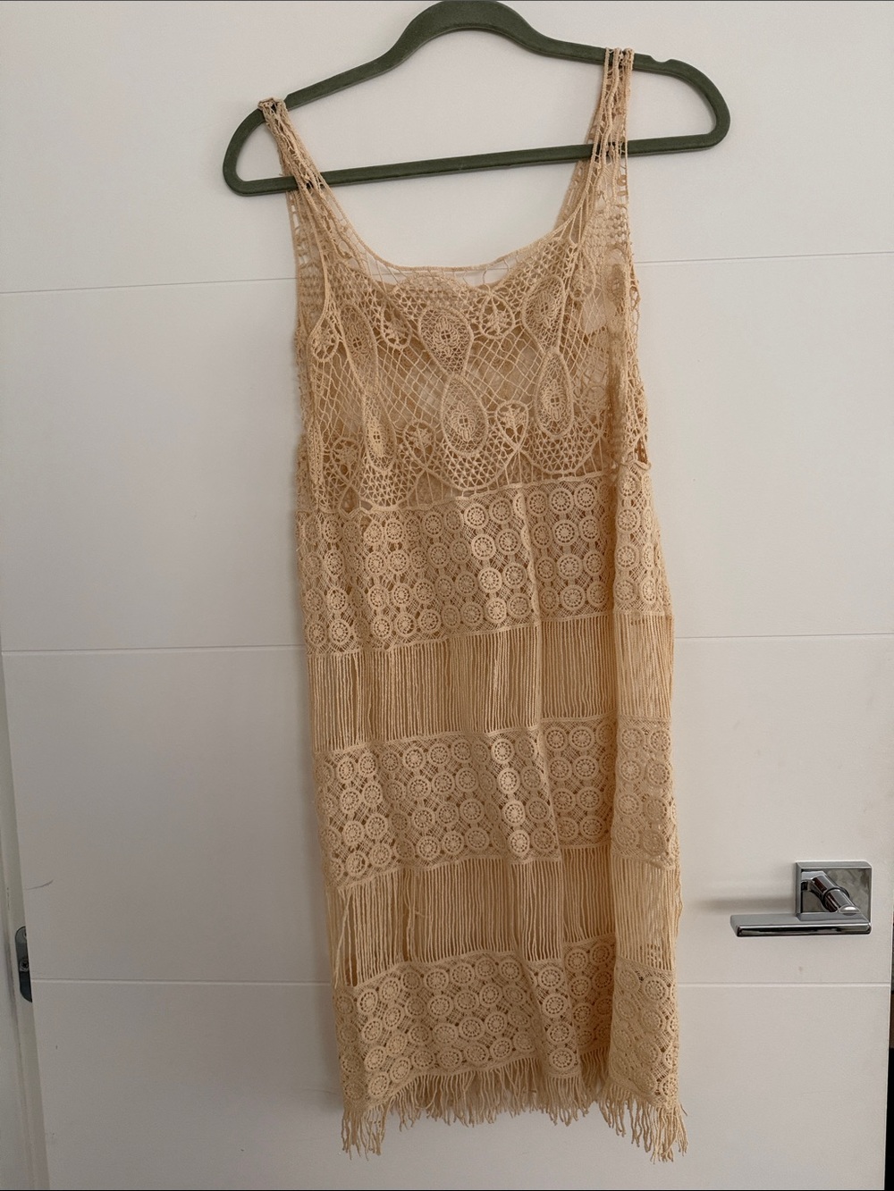 RAGA Beige Crochet Fringe Midi Dress